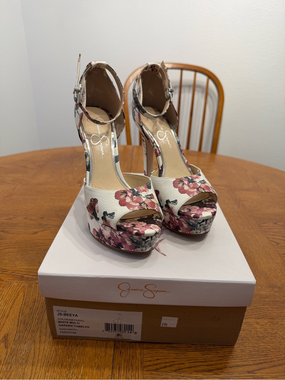 Jessica Simpson Beeya Floral Platform Ankle-Strap Heels Women’s Size 7